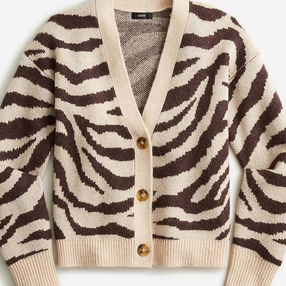 J. Crew Brown and Cream Zebra Print Women's Sweater